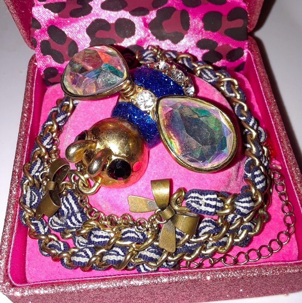 Betsey Johnson Blue Rhinestone Bumble Bee Necklace BJ